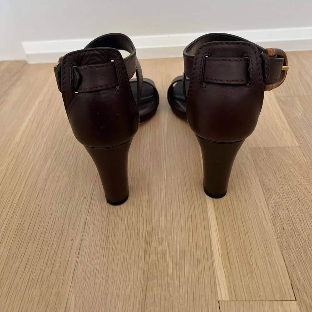 Cocoa Brown Lifford Gucci Ankle Buckle Sandal Heels [Size 8]